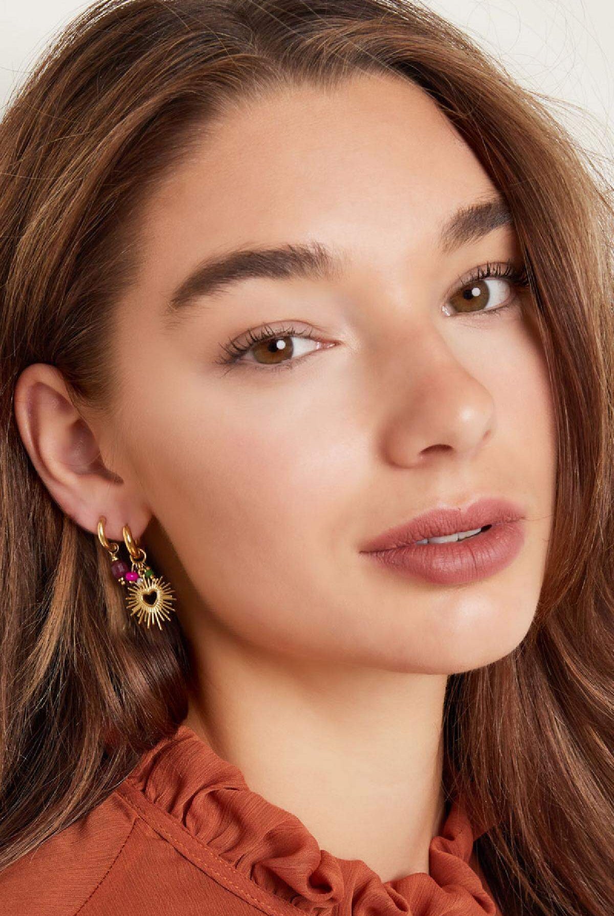 Earrings with heart and beads Gold Color Stainless Steel