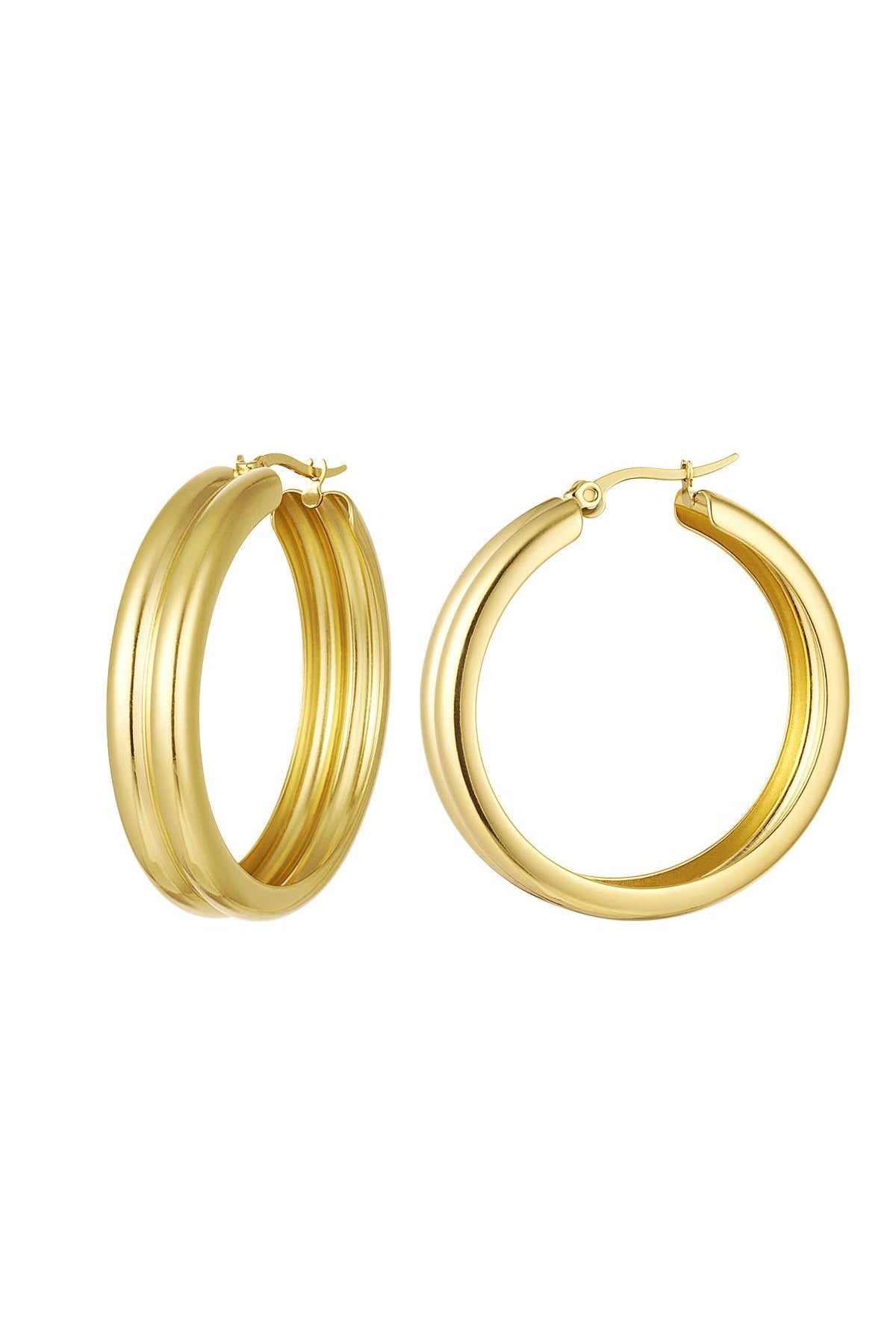 Ribbed hoop earrings Gold Color Stainless Steel