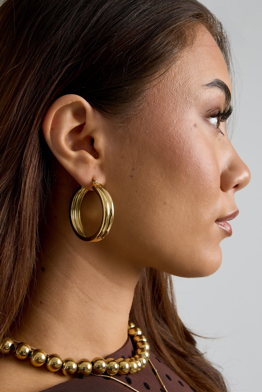 Ribbed hoop earrings Gold Color Stainless Steel