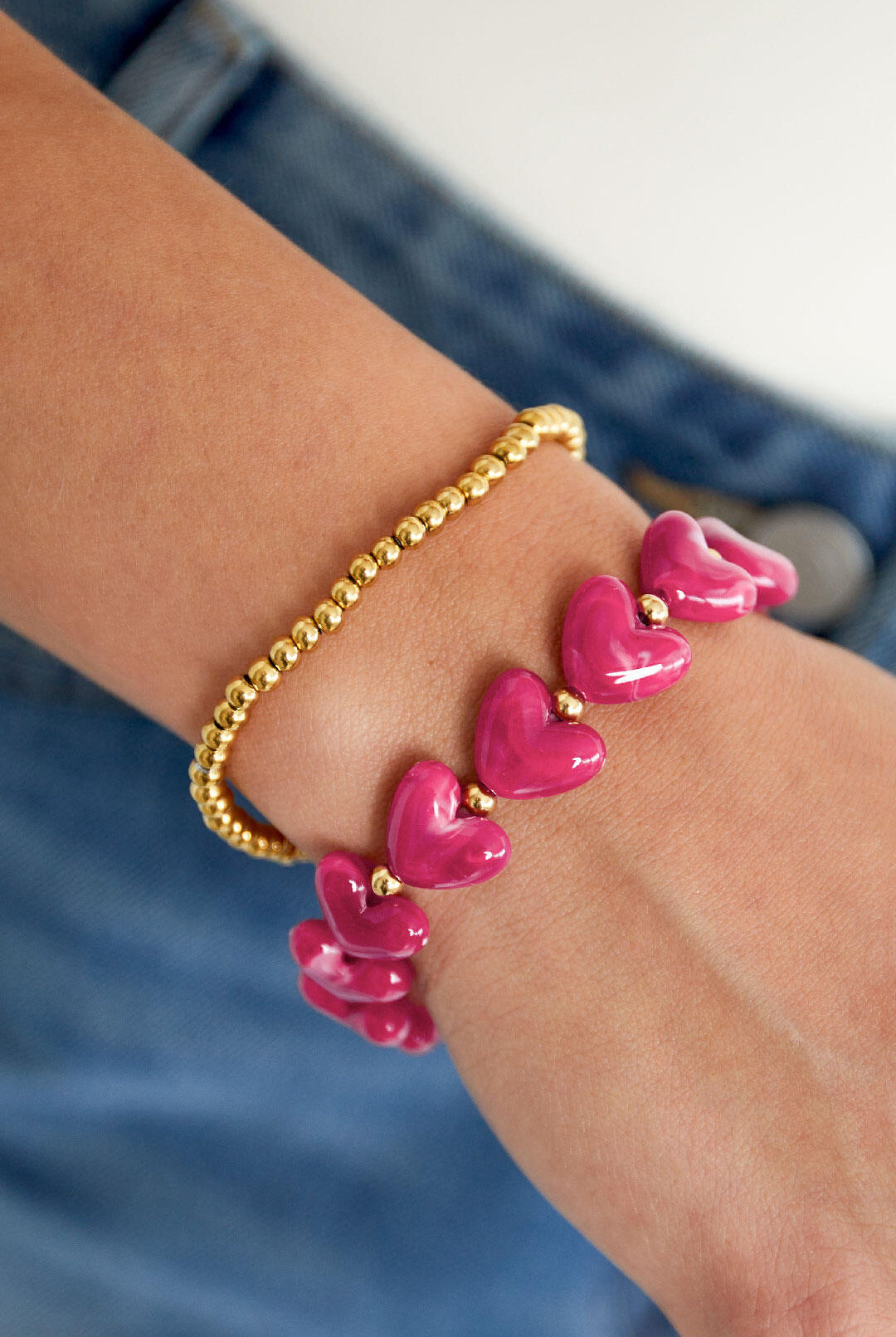 Elastic heart beaded bracelet